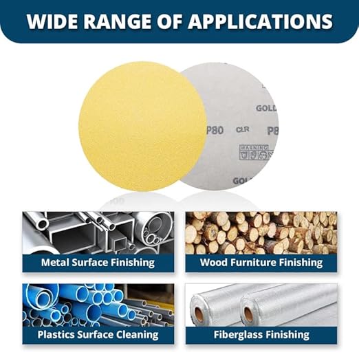 Benchmark Abrasives 5 Inch Sanding Discs Hook and Loop, Aluminum Oxide Stearated Gold No Holes Adhesive Sandpaper for Surface Blending, Automotive - Orbital Sander Sandpaper (50 Discs), 400 Grit