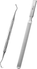 BALUCA Toenail File for Thick Nails & Ingrown Relief | Heavy Duty Metal Emery Board with Toenail Lifter for Seniors, Coarse Grit & Durable Stainless Steel Design (Silver, 1.0, Count, 180/240 Grit)