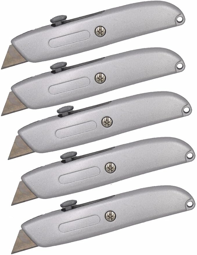Wideskall® Heavy Duty Box Cutter Retractable Blade Metal Utility Knife (Pack of 5)