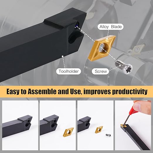 Indexable Lathe Turning Tool 21Pcs Kit 3/8" (10mm) Shank, Includes 7Pcs Metal Lathe Tool Holders and 14Pcs Carbide Inserts for Turning Boring Grooving Cutting Threading Carbide Turning Tool