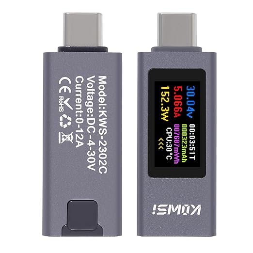 UMLIFE 2PCS 360W USB C Tester Power Meter, 4-30V 0-12A Type-C PD Tester Digital Multimeter, Power Voltage and Current Tester Meter, Power Bank Capacity Voltmeter USB Cable Charger Detector