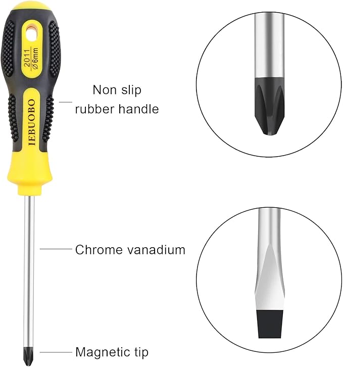 Magnetic long Screwdriver Set 14 PCS,7 Phillips and 7 Flat Head Precision Screwdriver,Professional Cushion Grip and Non-Slip for Repair Home Improvement Craft
