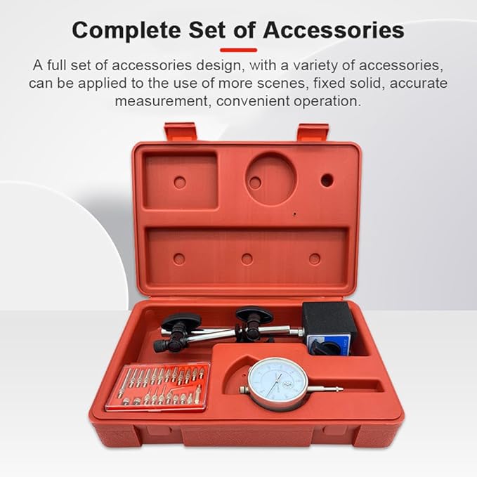 Electronic Digital Dial Indicator with Magnetic Base Holder Fine Adjustable Long Arm 0-1" / 25.4mm Inch/Metric Conversion Professional Gauge 0.01mm/0.001"