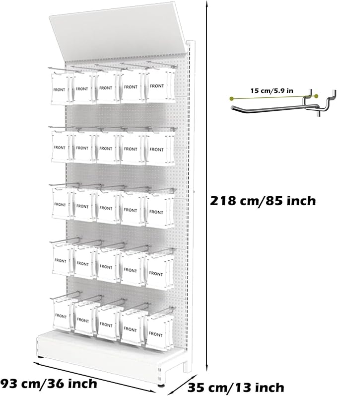 Metal Pegboard Panels - Peg Board Shelving with 30 Hooks,85x36x13 in,Portable Peg Board Organizer for DIY, Kitchen Decoration,Mobile Phone Shop/White