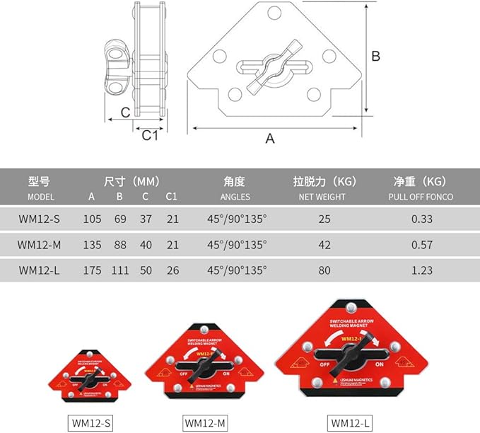 LISHUAI Unique Design On/Off Switch Strong Neodymium Arrow Welding Magnet 45 90 135 Degrees 176 LBS