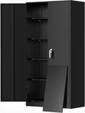 Greenvelly Metal Garage Storage Cabinet, 72” Locking Black Tool Steel Cabinet with Doors and 4 Shelves, Tall Metal Cabinets with Garage Storage Systems for Home Office, Kitchen/Pantry