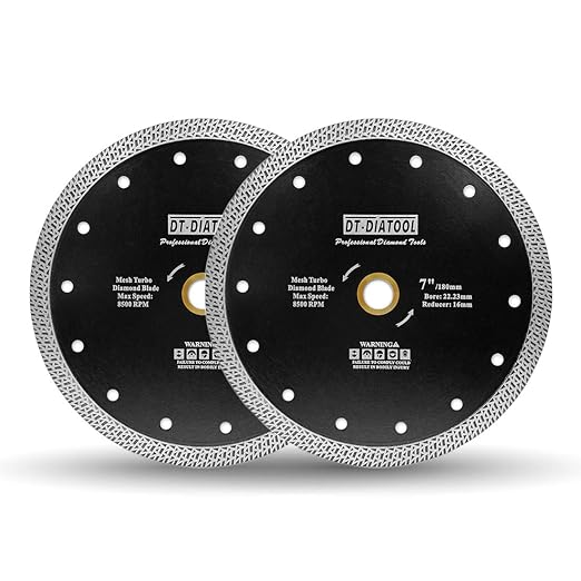 DT-DIATOOL Diamond Granite Blade 7 Inch for Marble Porcelain Tile Ceramic Diamond Cutting Disc with Mesh Turbo Diamond Segments Pack of 2