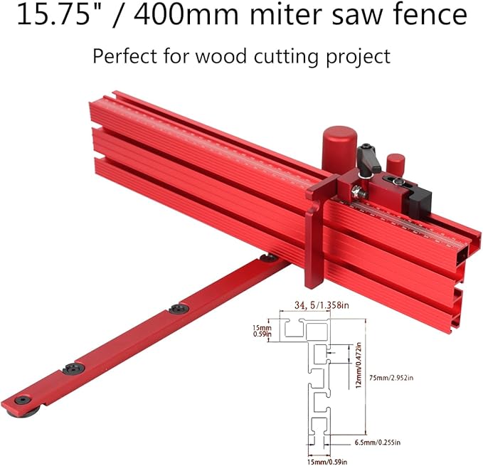 Table Saw Miter Gauge Works w/Table Saws, Band Saw and Router Table (Red)