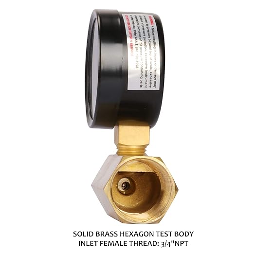 MEASUREMAN 2" Brass Gas Pressure Test Gauge Assembly, 3/4" FNPT Connection, 0-30 psi/kpa, +/-3-2-3% Accuracy