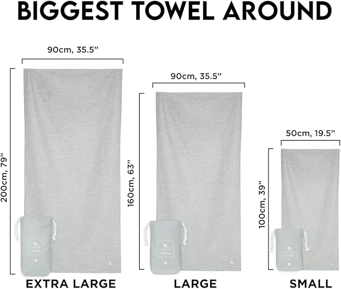 Dock & Bay Customized Beach Towel - Quick Dry, Sand Free - Compact, Lightweight - 100% Recycled - Includes Bag - Essential - Mountain Grey - Large