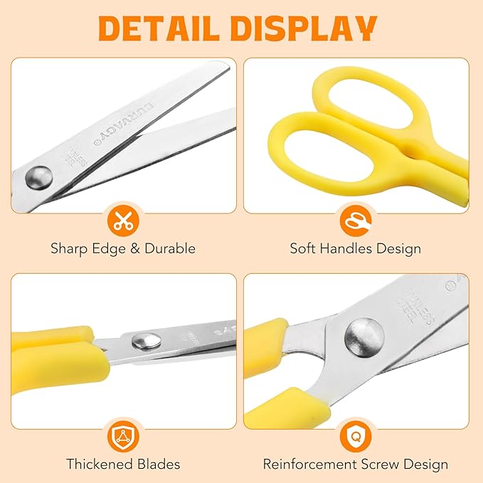 90Pack 5" Small School Student Blunt Kids Craft Scissors, Sharp Stainless Steel Blades Safety Toddler Kid Child Comfort Grip Scissors Bulk for Children Cutting Paper