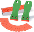 FOSHIO Plastic Razor Blade Scraper Include 2PCS Scraper Tool and 100PCS Blades for Gasket Remover, Labels Decal and Adhesive Remover for Windows and Glass,Green