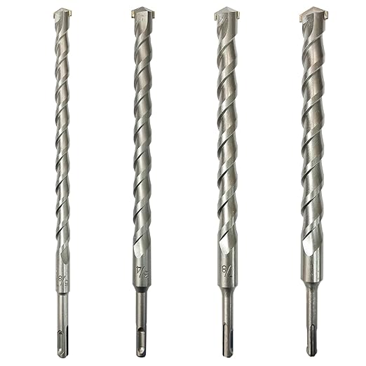 SDS Plus Drill Bits – 4pcs 12 Inch Concrete Masonry SDS Plus Drill Bit Set - Carbide Tipped - Rotary Hammer Drill Bits for Brick, Stone, Concrete (5/8” x 12”, 3/4” x 12”, 7/8” x 12”, 1” x 12”)