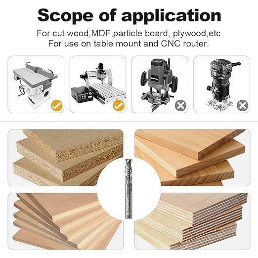 FivePears Up&Down Cut Compression Spiral Router Bit for CNC, 3/8" Cutting Diameter, 1-1/4" Cutting Length, 3/8 inch Shank, Carbide End Mill Router Bit for Wood Carving Engraving Grinding Grooving