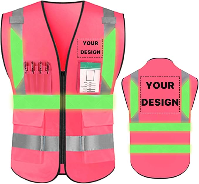 YOWESHOP High Reflective Visibility Safety Vest Custom Your Logo Safety Workwear with Reflective Strips and Pockets