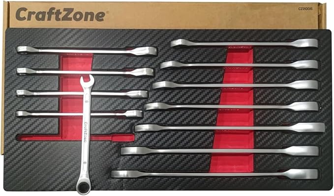 Ratcheting Wrench Set with Organizer Box, 12 Point Wrench Se t, Cr-V Constructed