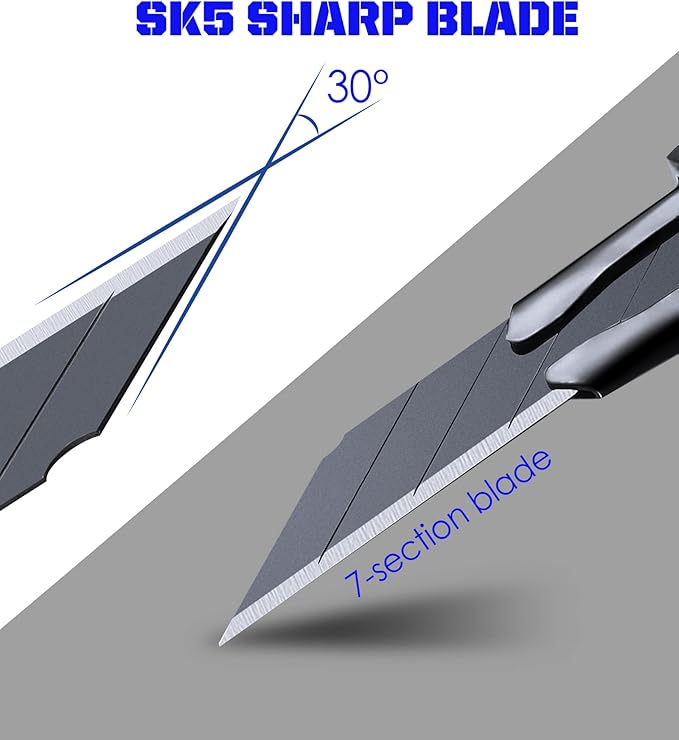 6 Pack Utility knife Retractable with 30 Degree Snap Off Blade Lockable Cardsharp Box Cutter Knife with Extra 20 Sharp Blades for Heavy Duty Office, Home, Arts Crafts, Hobby