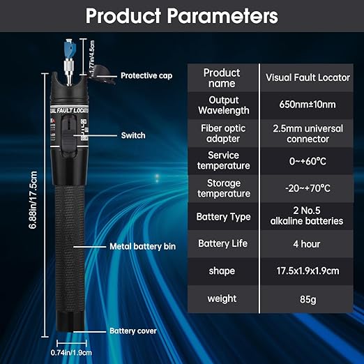 Moocci Visual Fault Locator - VFL Fiber Optic Cable Tester Meter Kit with FC Male to LC Female Adapter - Fiber Optic Tools Source Tester Detector for LC/FC/SC/ST, Network Cable Test
