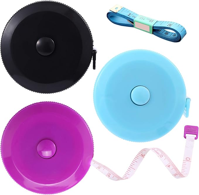 Tape Measures Retractable, Fabric Measuring Tape, 60 Inch Small Sewing Tape Measure for Craft Nursing Medical Travel(3 Pack/Black Purple Sky Blue)