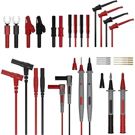 29PCS Multimeter Test Leads Kit with Alligator Clips, Banana Plug Test Leads and Test Probes 1000V 10A CAT III for Fluke/KAIWEETS/INNOVA Multimeter/Voltmeter/Clamp Metert