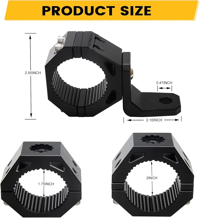 UTV Whip Mount, UTV Flag Light Mounting Bracket, Aluminium Alloy - 360° Rotating Flag Hole - Fits Perfect on 1.75" to 2" Roll Cage of Can Am Maverick X3 Polaris RZR XP 1000(Black,2PCS)
