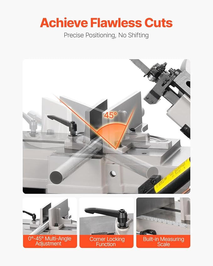VEVOR Metal Horizontal Band Saw, 7 x 12 in Rectangular Cutting Capacity, 110/220V Metal Vertical Cutting Bandsaw with 1.1 kW Motor, 0-45° Angle Adjustment, Variable Speed, for Metal, Wood, and Plastic