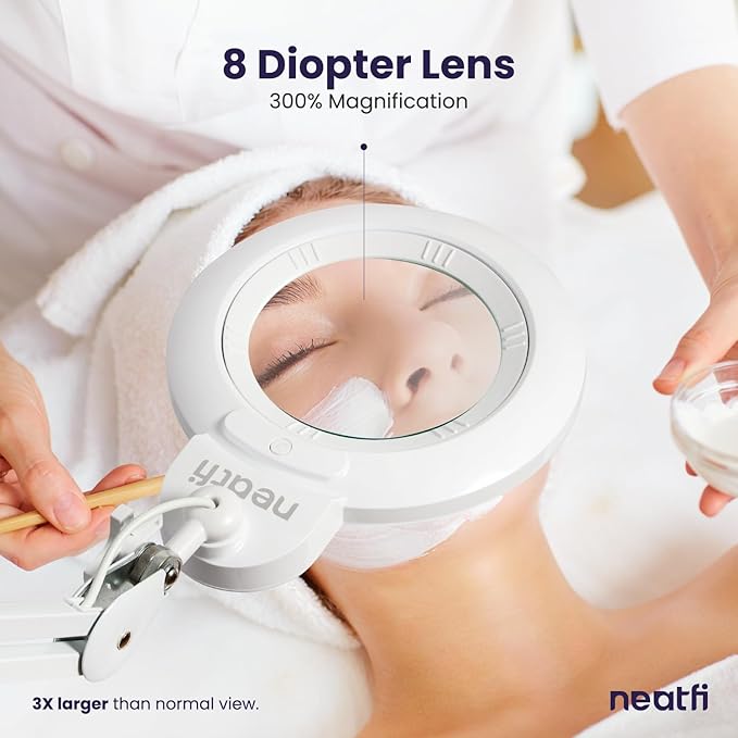 Neatfi (New Model) 1,200 Lumens LED Magnifying Lamp with Clamp, 8 Diopter, Correlated Color Temperature Control, 12W, 120 Pcs SMD LED (White, 5 Inch Lens)
