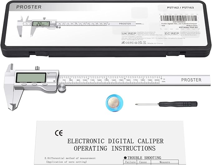 Proster Digital Vernier Caliper 8inch 200mm - Stainless Steel Electronic Caliper Fractions/Inch/Metric Caliper Measuring Tool for Length Width Depth Inner Diameter Outer Diameter