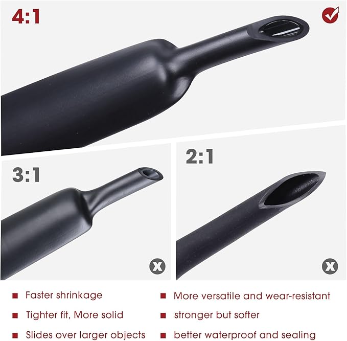 Heat Shrink Tubing 4:1 Dual Wall Adhesive Liner Wires Cable Wraps Connection Protection (Black, 1/2"-18ft)