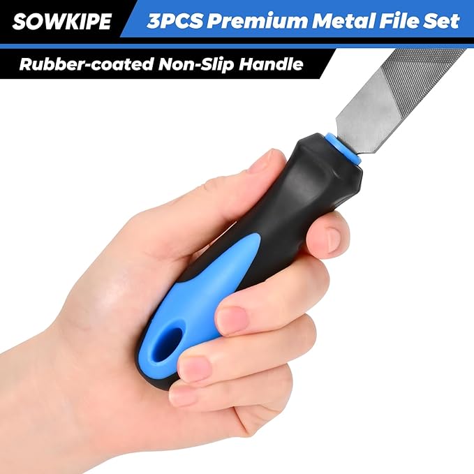 3-Piece Metal File Set, Premium High-Carbon Steel Files, 8 Inches, Includes Flat, Round, and Half-Round, Perfect for Metal, Wood, and More