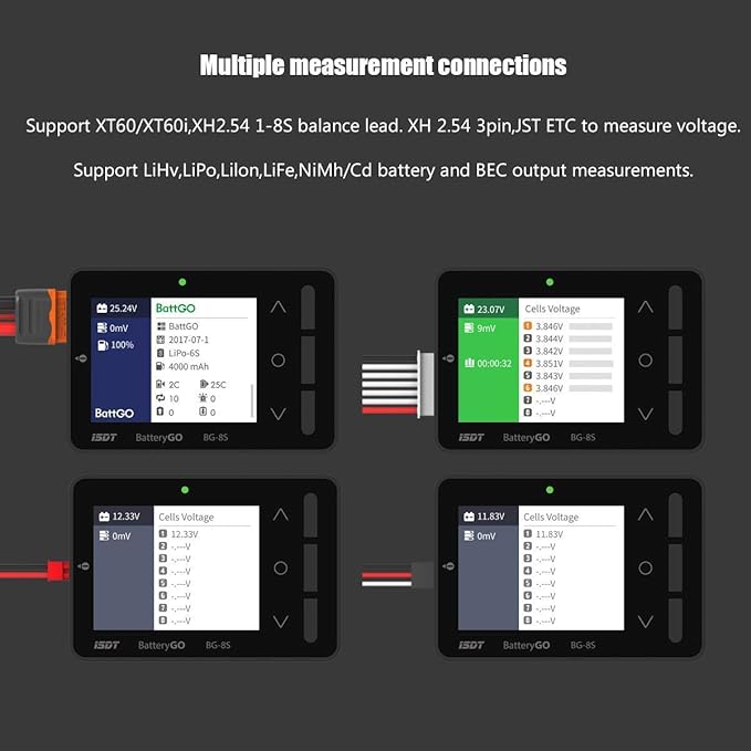 ISDT BattGo BG-8S Battery Meter, LCD Display Digital Battery Capacity Checker Battery Balancer Battery Tester for LiPo/LiFe/ Li-ion/NiMH/Nicd