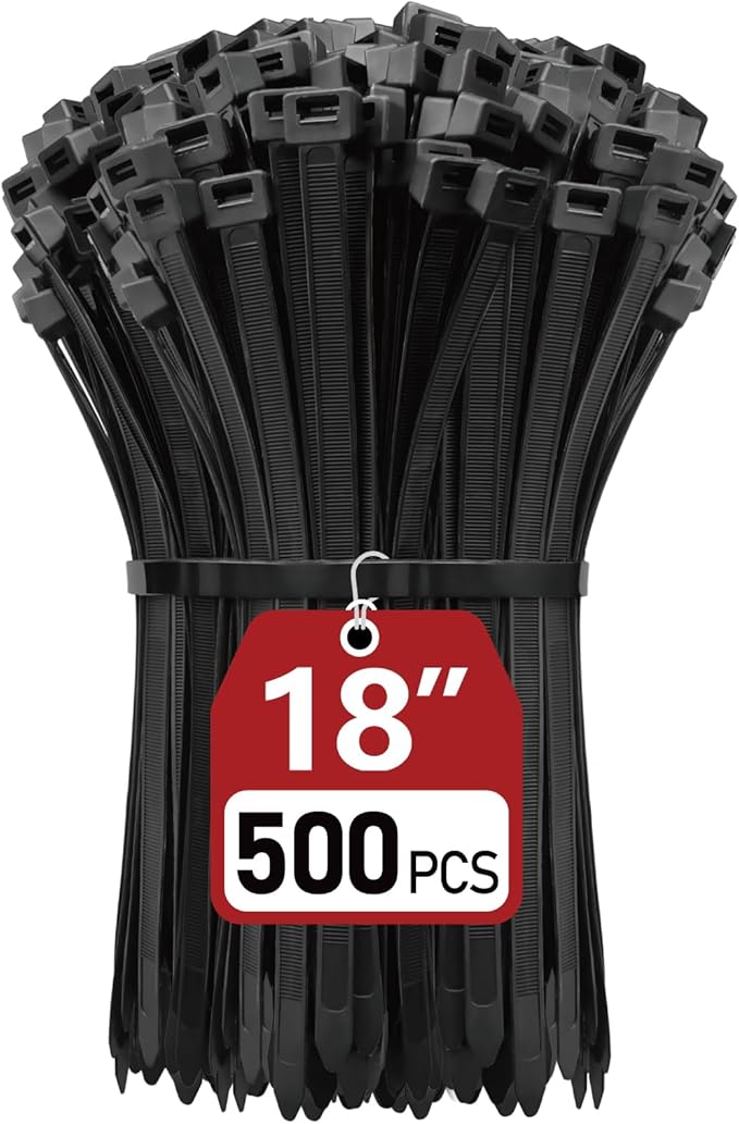 Zip Ties Heavy Duty 18 inch (500 Pack), Heavy Duty Cable Ties with 120 lb Tensile Strength for Outdoor Use, Black Wire Ties, Paloka