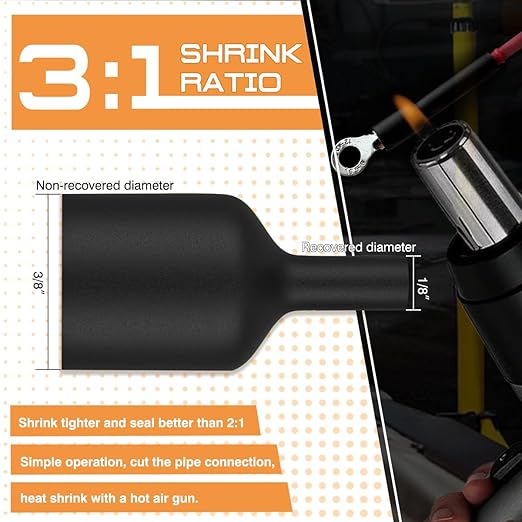 UL Certified & RoHS Certified 3:1 Heat Shrinkable Tubing with Adhesive Lining 1/4 in Industrial Grade Sleeving Tube Wrap Cable Wire 50 Feet Roll for Wire Insulation