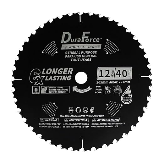 12 Inch 40 Tooth General Purpose ATB Saw Blade with 1 Inch Arbor & DuraGuard Nonstick Coating for Miter Saws and Table Saws