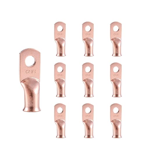 RIOCAN 10pcs 4 AWG-1/4”(M6) Ring Terminals 4 Gauge Battery Lugs Battery Cable Ends Heavy Duty Wire Lugs Battery Cable Connector Copper Lugs Battery Terminal Connectors