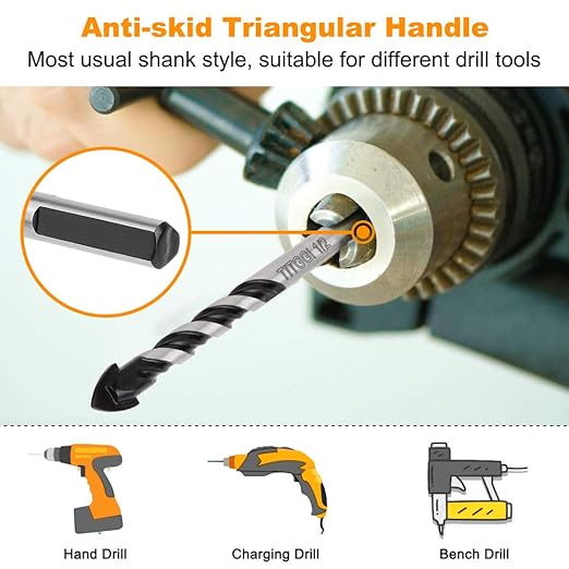 Concrete & Masonry Professional Drill Bit Set (5PCS) for Glass/Brick/Plastic/Cement/Wood/Tile/Etc, Industrial Strength Carbide Drill Bit Tip, 1/4"-1/2" by TITGGI