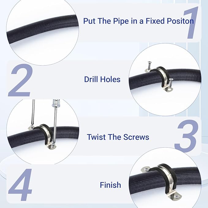 10PCS Reinforced Rigid Pipe Strap Clamp 1-1/4 Inch Conduit Clamp with Rubber Straps, Pipe Brackets for Mounting 2 Hole U Clamps Brackets Strap Hanger Tube Tension Clips Heavy Duty