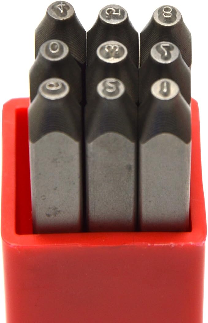 9pcs Heavy Duty Steel Stamp Uppercase Number 3/32 2.5mm Hand Stamping Character Mark Code Alphabet Punch Kit for Metal Jewelry Crypto Plate Leather
