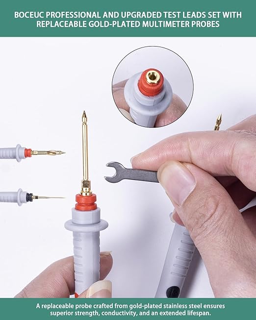 Electrical Test Leads Soft Silicone Cable Multimeter Test Probe Set with Replaceable Gold-Plated Multimeter Probes 1000V CATIII & 600V CATIV 16A for Fluke/AstroAI/INNOVA Clamp Meter