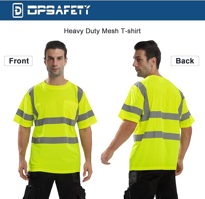 High Visibility Class 3 T Shirts，Hi Vis Safety Shirts with Reflective Strips and Pocket, Short Sleeve Quick Dry Mesh Construction Work Shirt for Men/Women Lime,XL