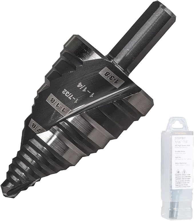 1/4 to 1-3/8 Inch Step Drill Bit Spiral Grooved Double Fluted, M2 High Speed Steel Drill bits for Hole Drilling in Stainless Steel, Copper, Aluminum, Wood, Plastic