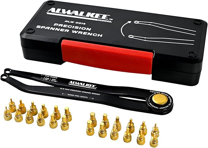 25-Piece Pin Wrench Set with Case, Precision Spanner Wrench - Adjustable Hook Spanner for Bearings, Pulleys & Obscure Fasteners - Metric & Imperial Steel Pins, 160mm Arms, 180° Rotation