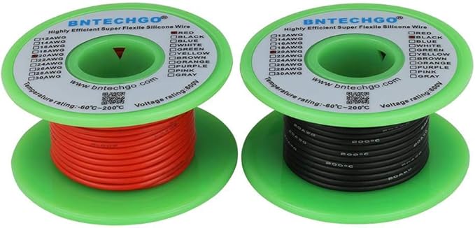 BNTECHGO 20 Gauge Silicone Wire Spool red 25ft and Black 25ft Flexible 20 AWG Stranded Tinned Copper Wire