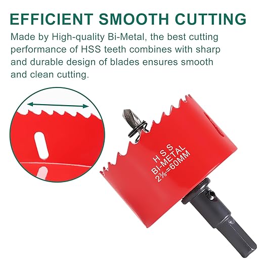 HYCHIKA 2-3/8 Inch/60mm Hole Saw,Bi-Metal Cutter Hole Max Cutting Depth 32mm with 1 Arbor Drill Bit for Wood Cutting Cornhole Plastic Drywall Boards Fiberboard