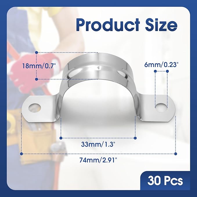 30PCS M32 Rigid Pipe Strap 1-1/4 Inch Two Hole Strap U Bracket Stainless Steel Tube Strap Tension Clip Clamps Heavy Duty Pipe Clamp U Clamp U-tube Clamp