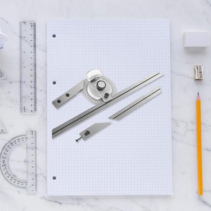 Universal Bevel Protractor, 360° Steel Angle Finder Measuring Ruler W/Magnifying Glass Angle Measuring Protractor
