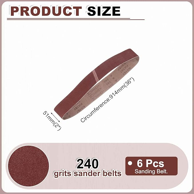 HARFINGTON 2 x 36 Inch Sanding Belts, 6 Pcs 240 Grits Aluminum Oxide Abrasive Belt Sander File Belt for Woodworking, Metal Polishing, Knife Sharpener