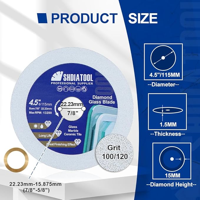 SHDIATOOL Diamond Glass Cutting Disc 4-1/2-Inch Saw Blade, Ultra-Thin Cut Off Wheel for Tile Ceramic Porcelain Marble 115mm (5 of Pack)