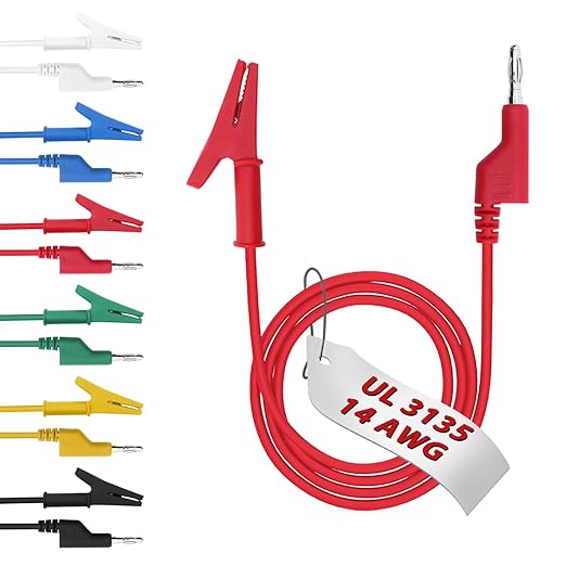 14 Gauge 6pcs3.3Ft 4MM Banana Plug to Alligator Clips UL3135,6 Colors Heavy Duty Silicone Test Leads Set Jumper Wires Kit for Testing