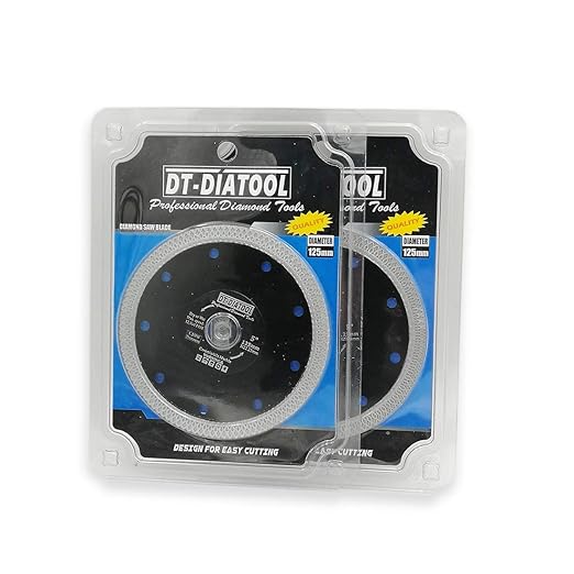 DT-DIATOOL Diamond Tile Blade 5 Inch 2pcs Diamond Turbo X Mesh Rim Segement Circular Saw Blade for Procelain Ceramic Stoneware Marble Granite Fits 5/8"-7/8" Arbor